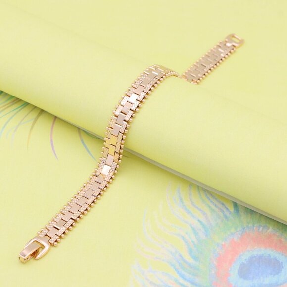 "Elegant Rose Gold Bracelet with Textured Link Detailing, XPBL1003 - Picture 2 of 12